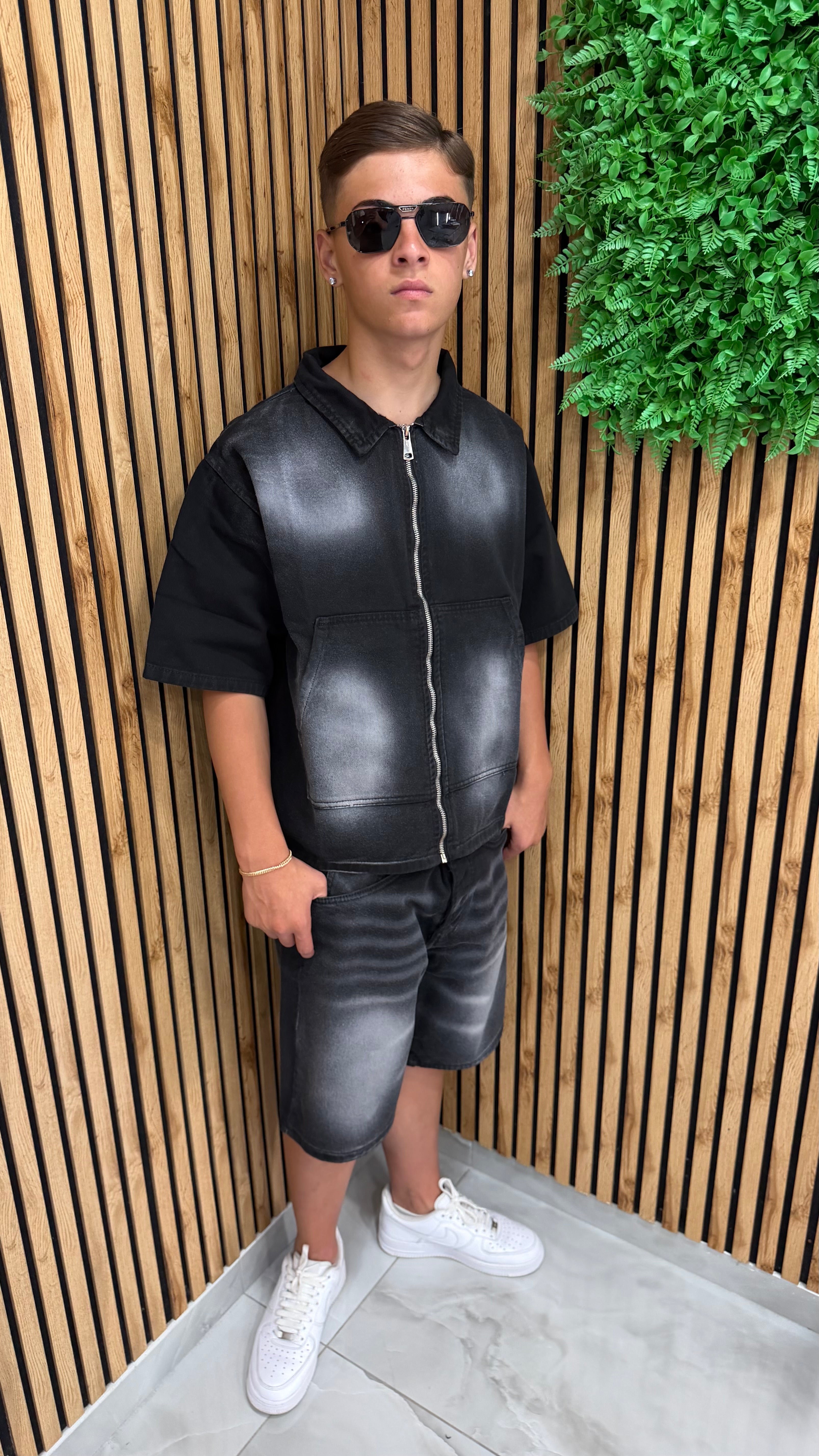 Coordinato Denim Zipped Black