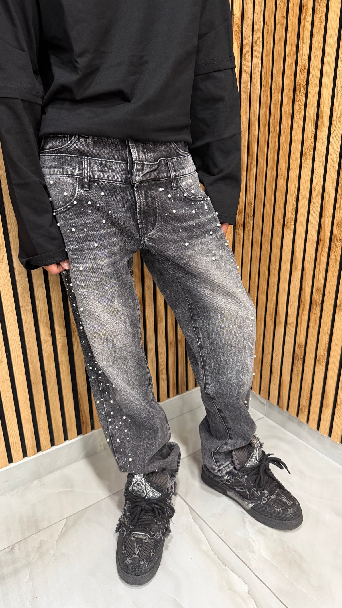 Jeans Uomo Baggy Double Button Pearl