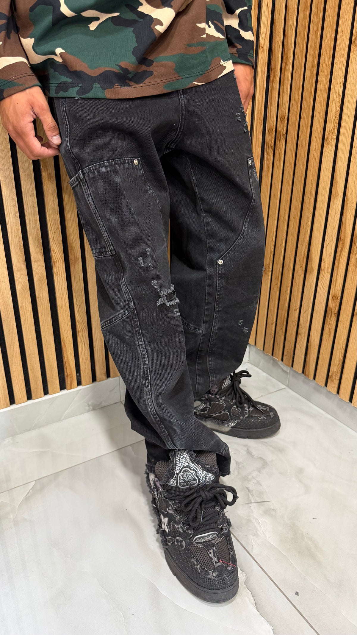 Jeans Uomo Super Baggy Carpenter Raw Tie Black Cianotic