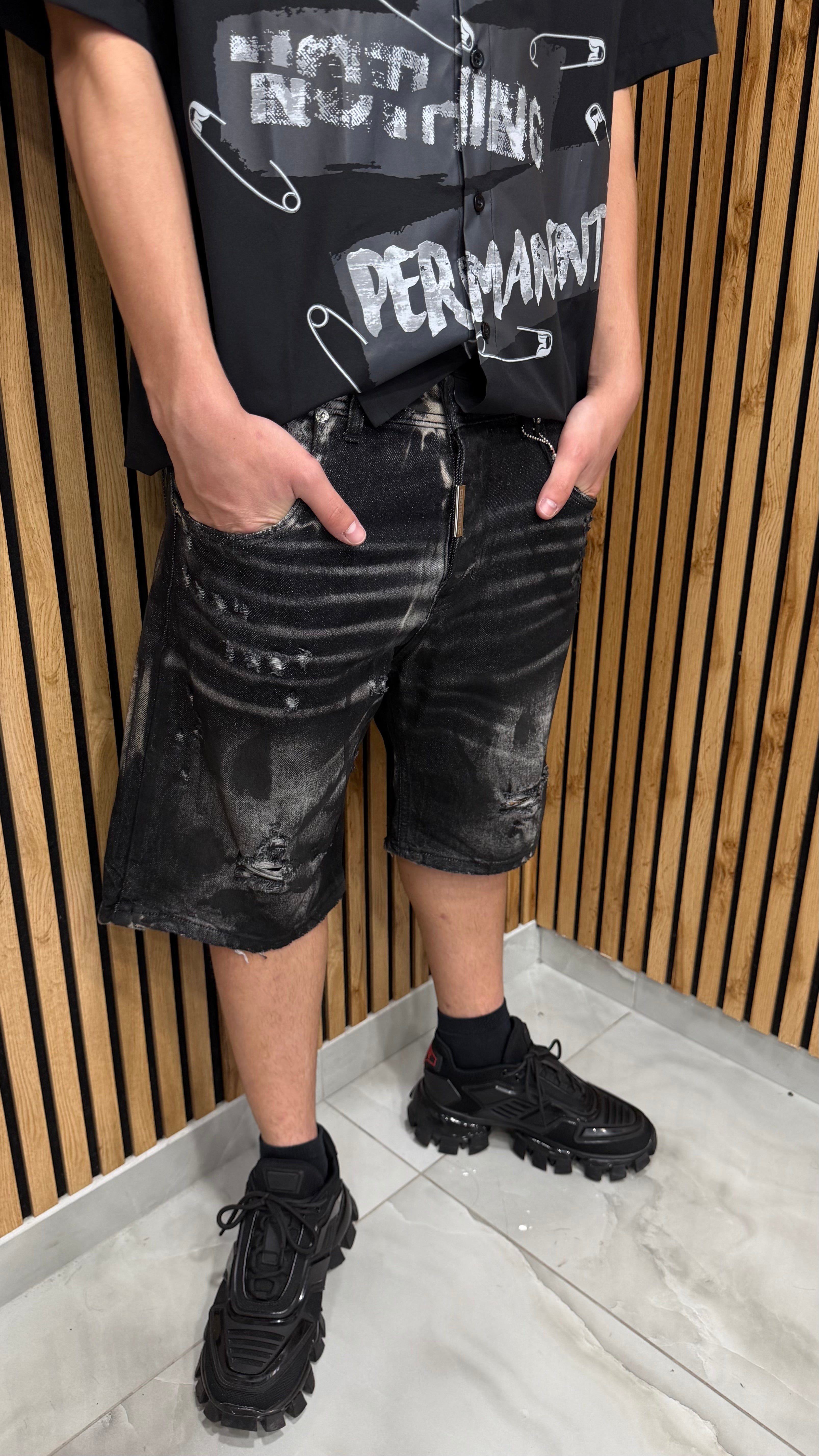 Jeans Short Marble Effect Black Cianotic