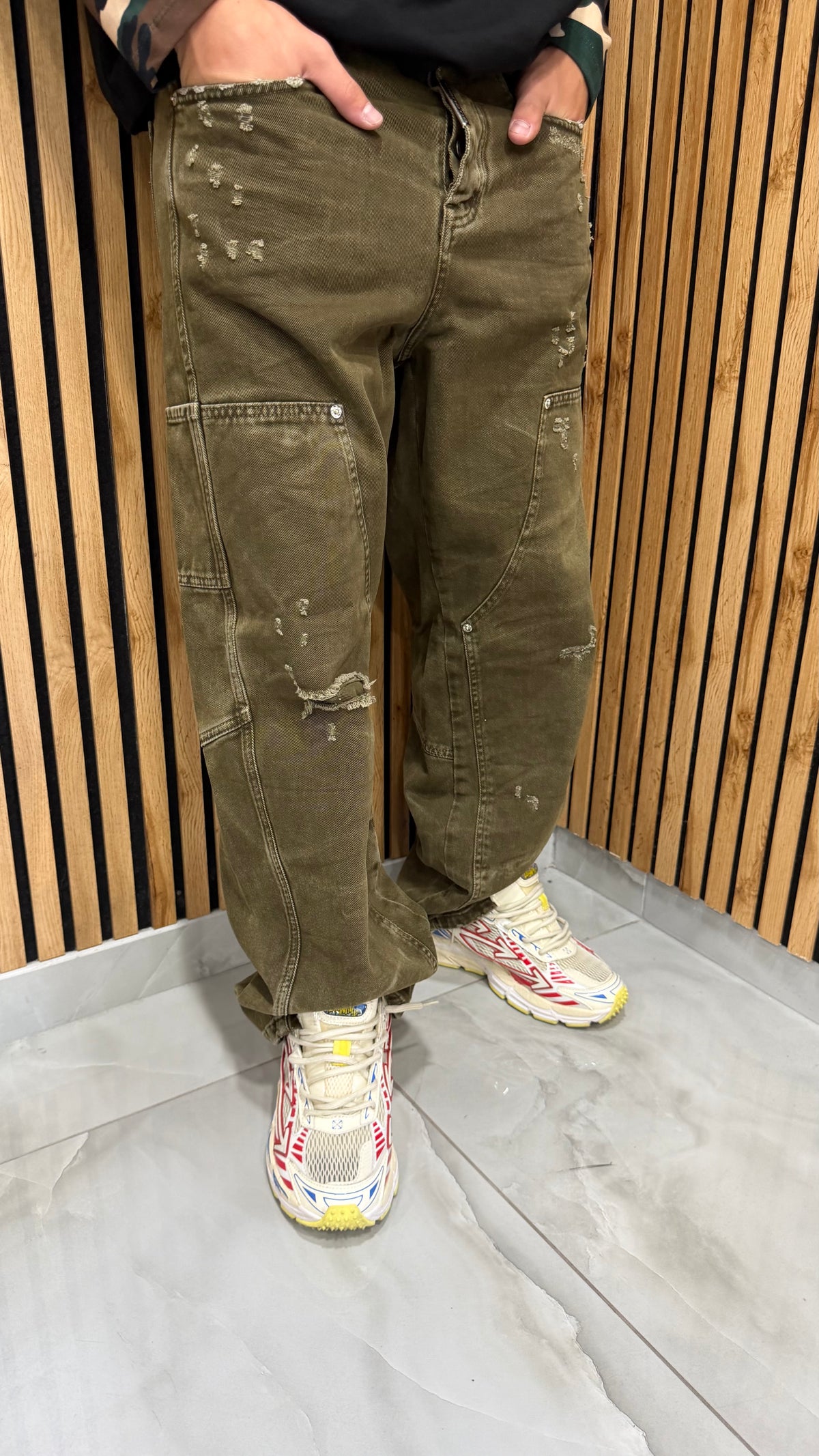 Jeans Uomo Super Baggy Carpenter Raw Tie Militare Cianotic