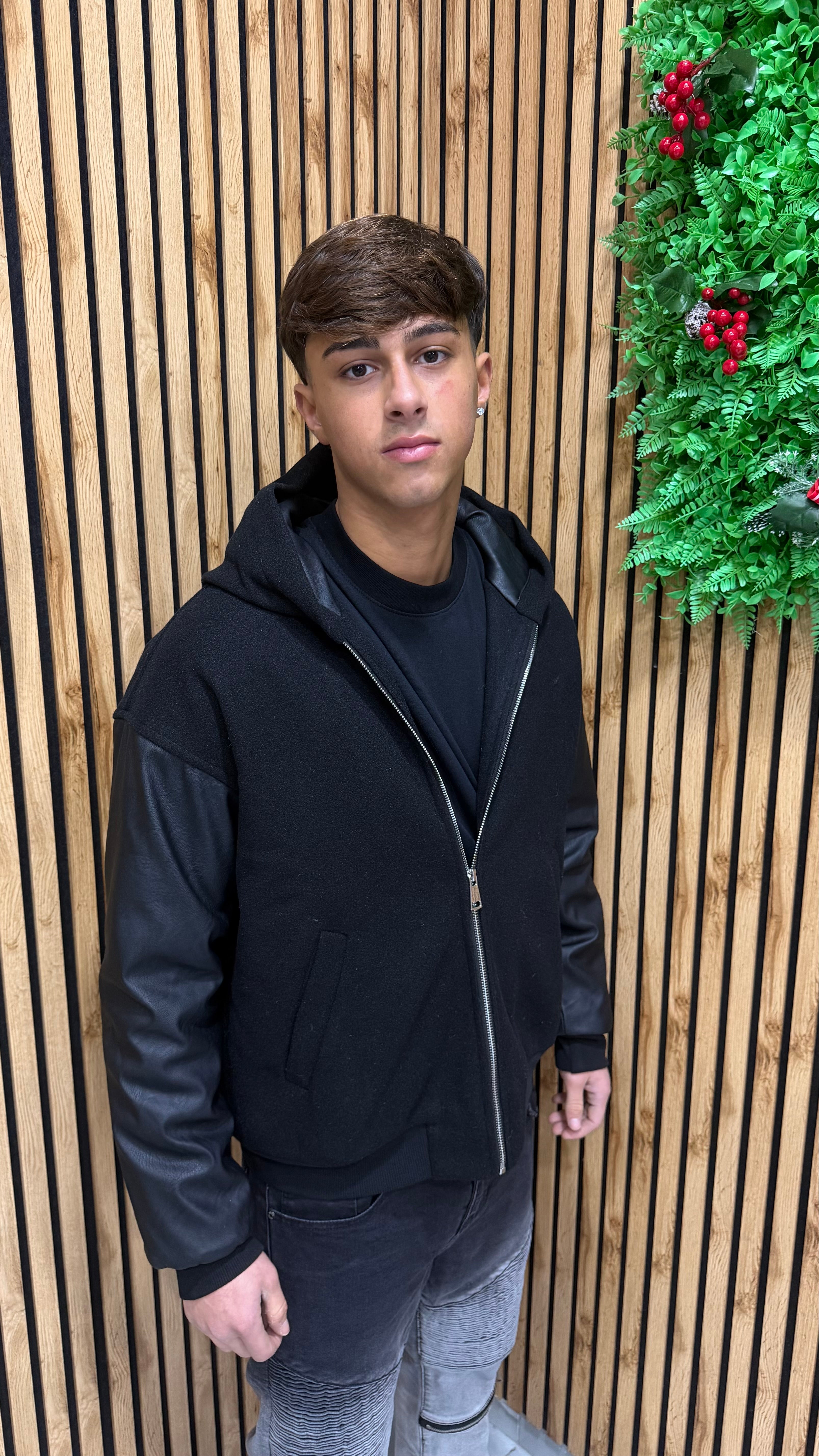 Jacket Doppio Tessuto Manica In Pelle 2 Colori