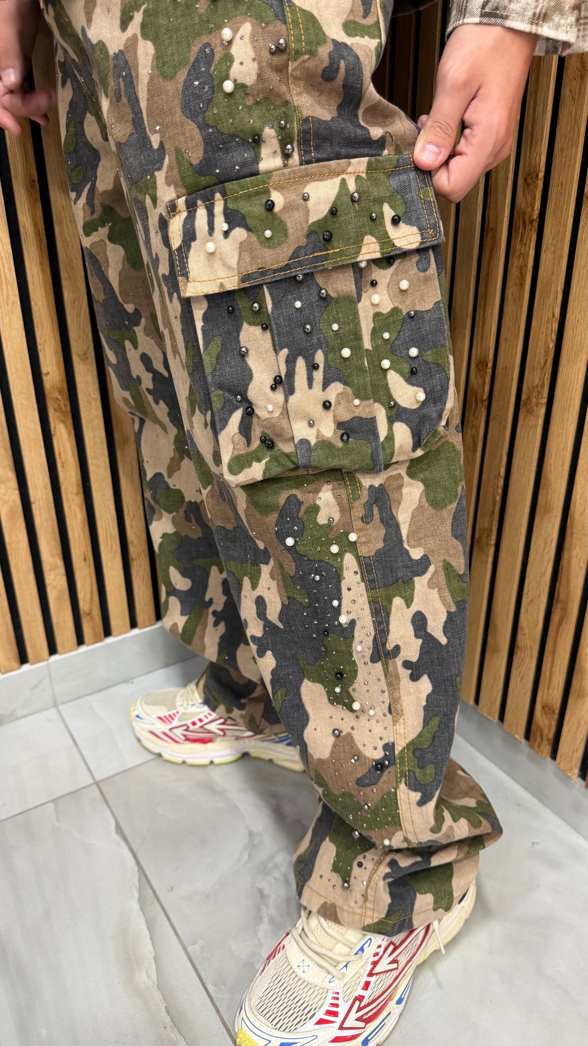 Jeans Uomo Cargo Army Strass Cianotic