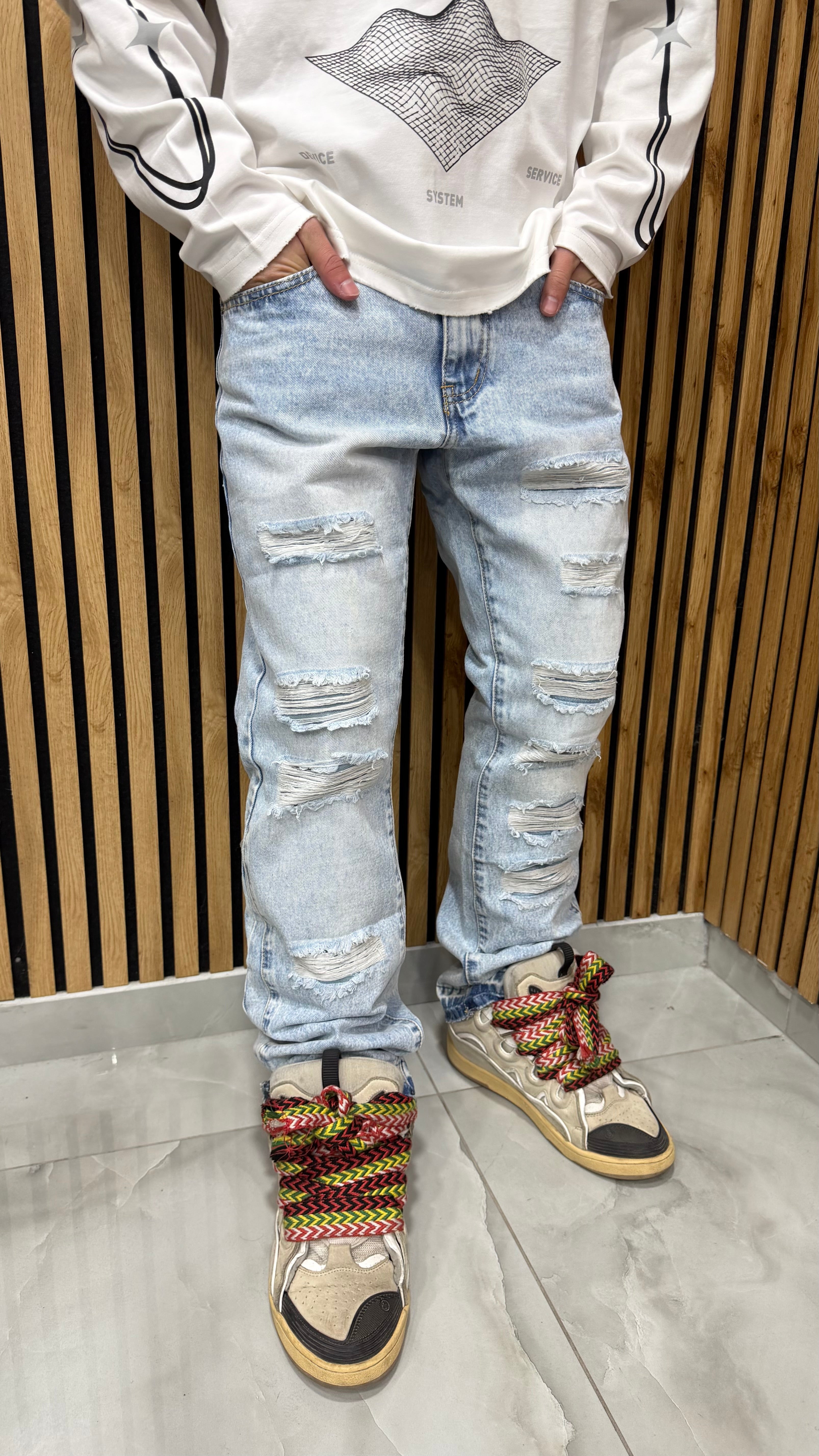 Jeans Flare Destroyed “Sky”
