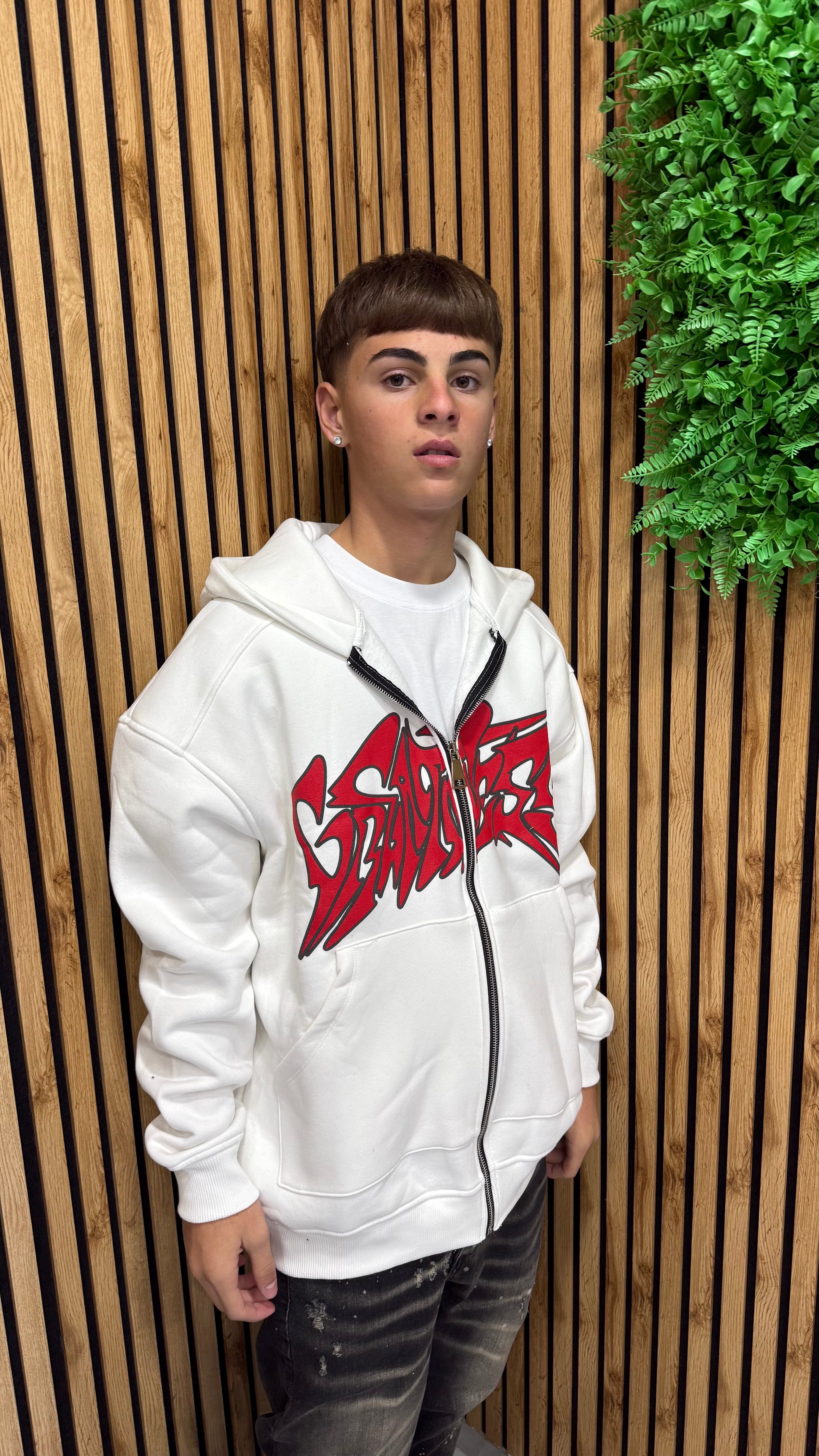 Felpa Con Zip "Graffiti" Tessuto Premium Stampa A Rilievo