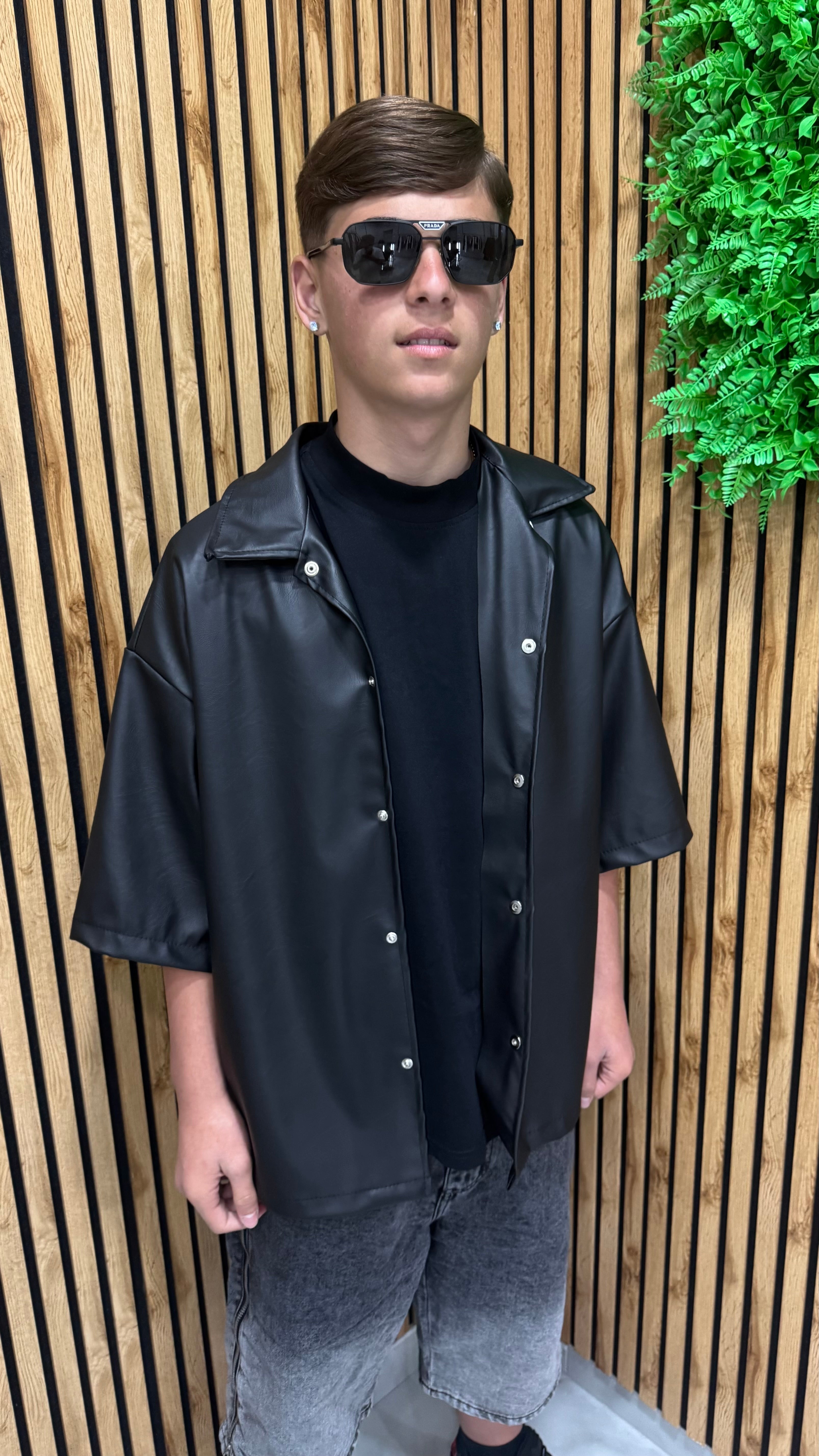 Camicia Mezza Manica In Ecopelle