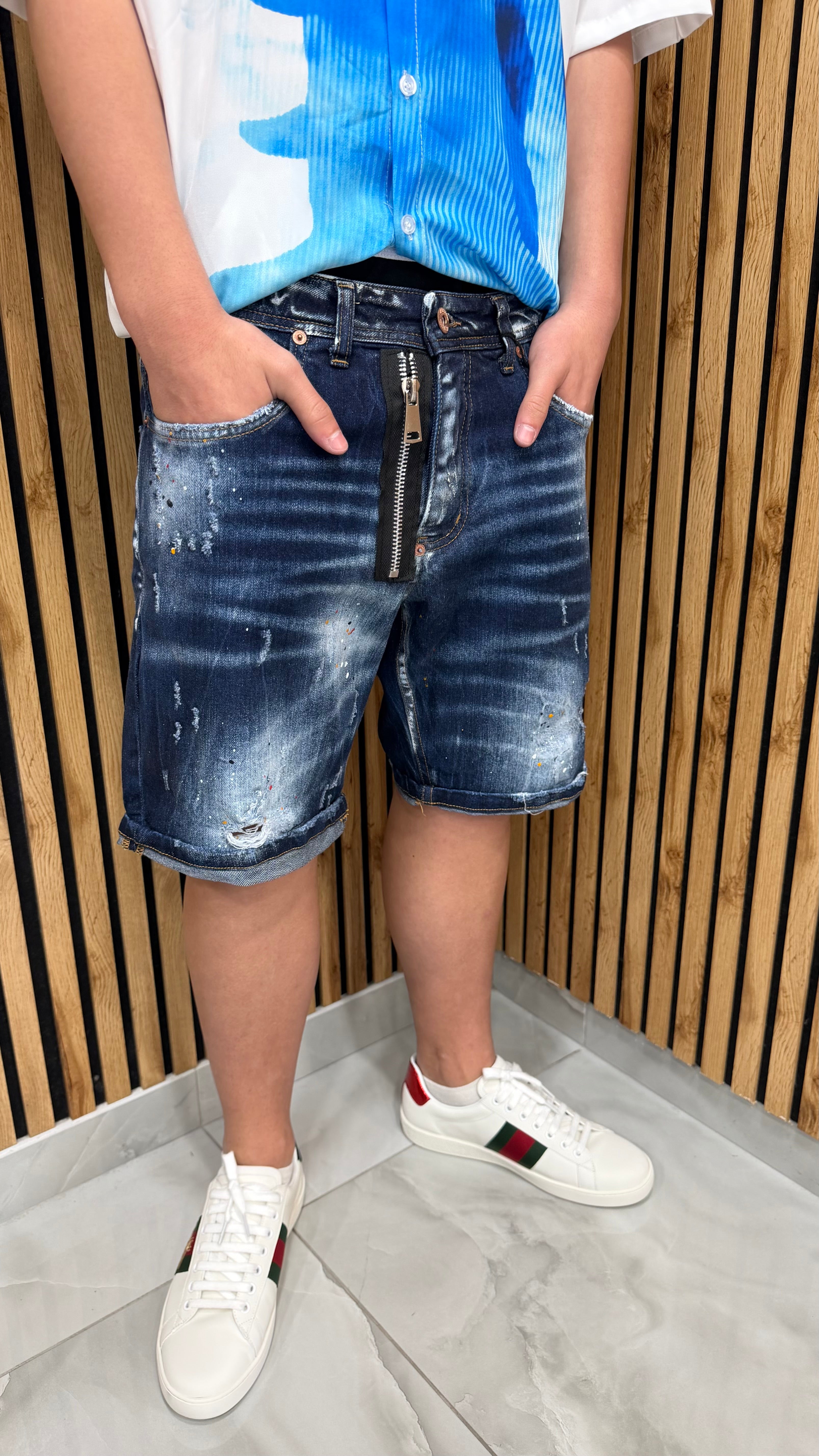 Jeans Short Fit 10 Zip Blu Cianotic