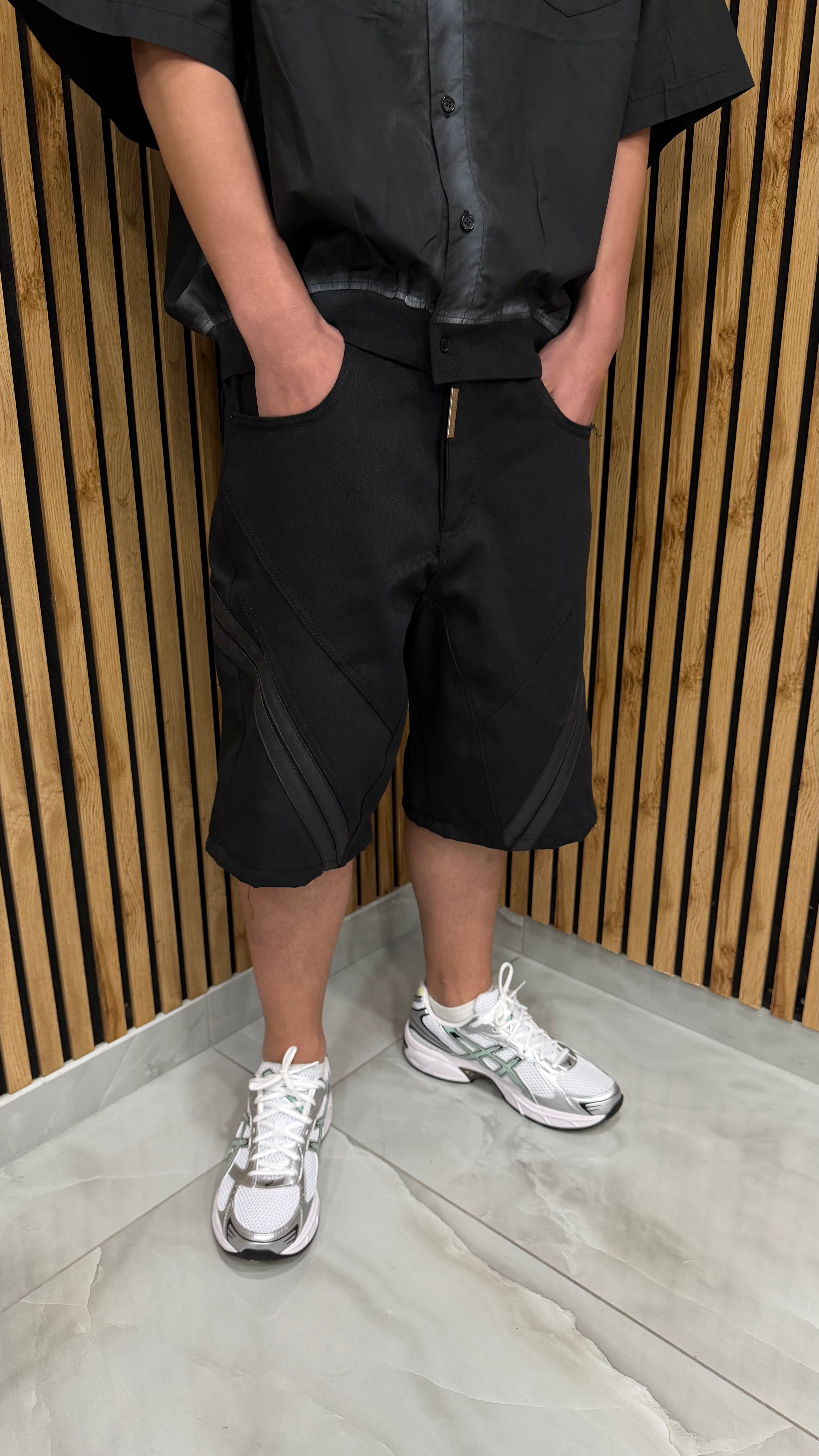 Jeans Shorts Stripes Black Cianotic