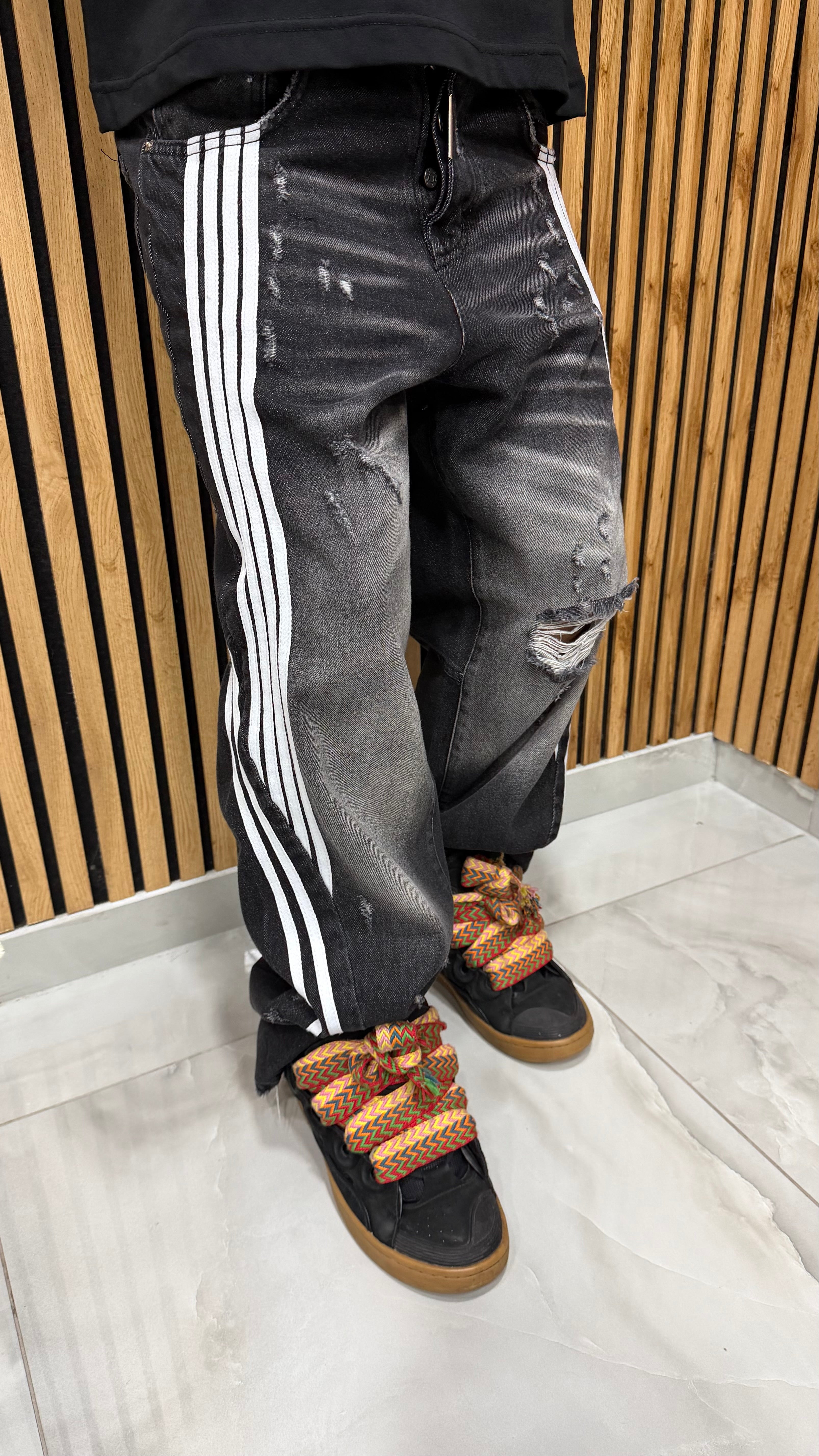 Jeans Super Baggy Stripes Black Cianotic
