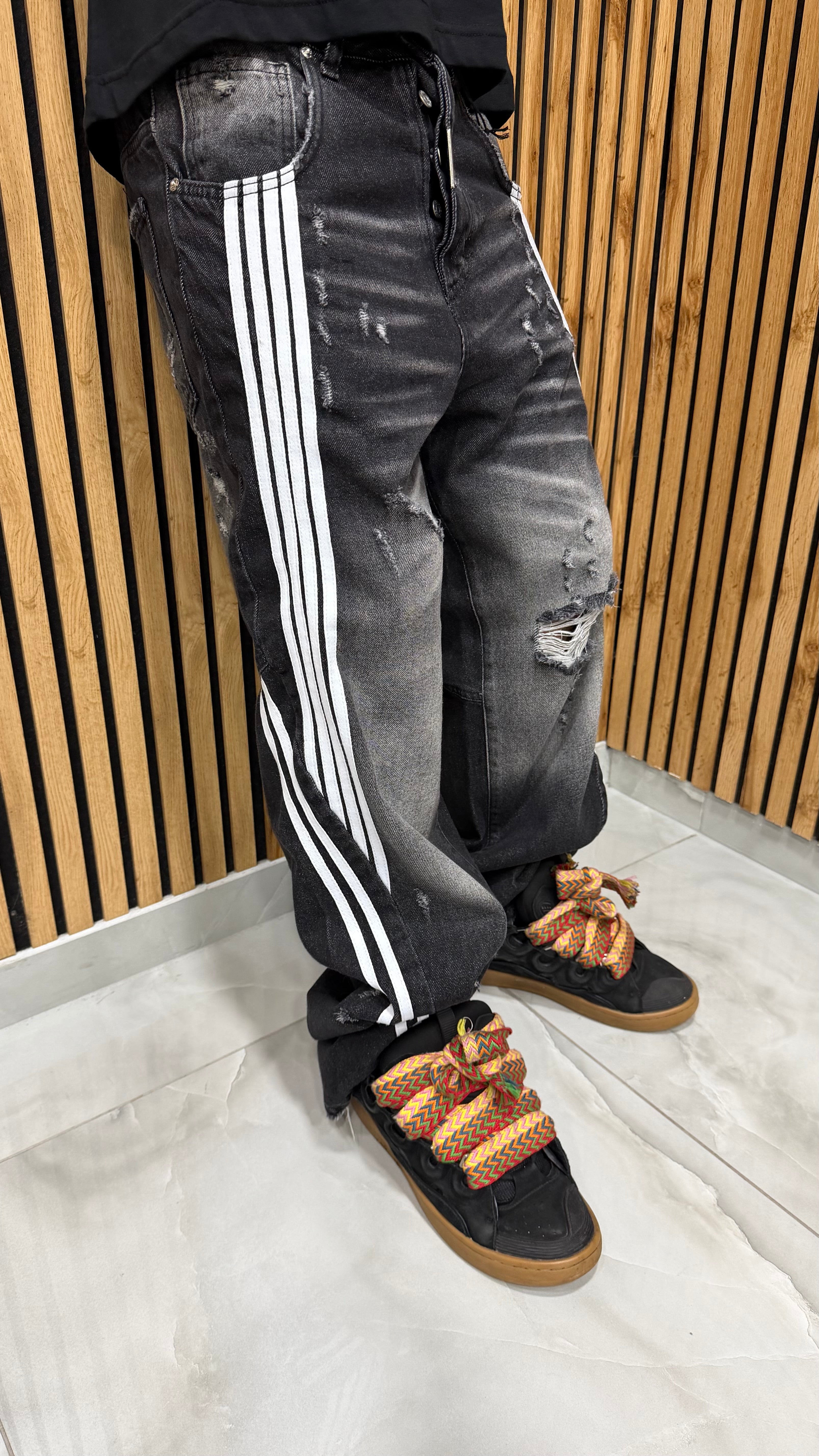 Jeans Super Baggy Stripes Black Cianotic