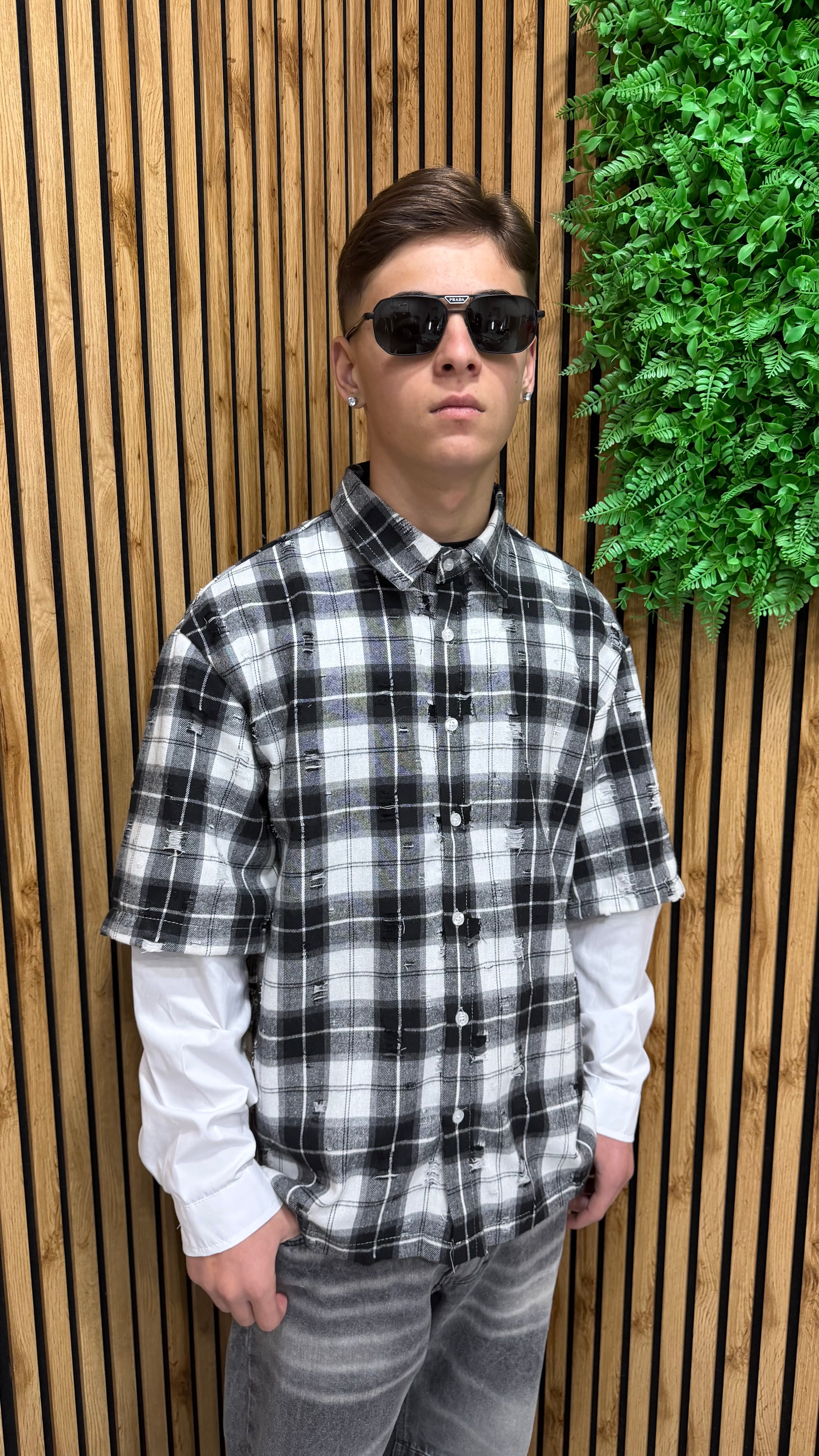Camicia Doppia Manica A Quadri 2 Colori