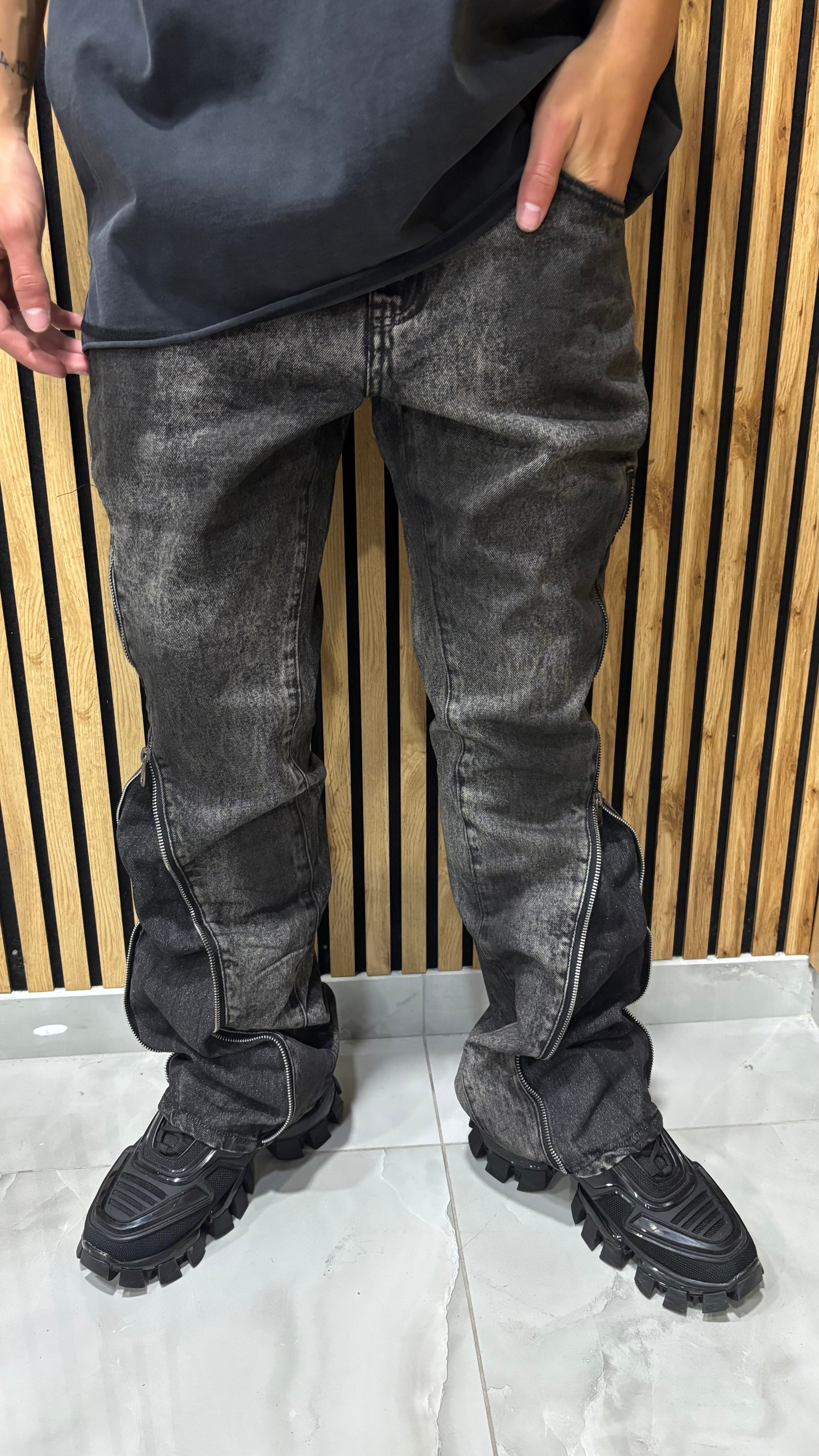 Jeans Flare Zip Marmorizzato