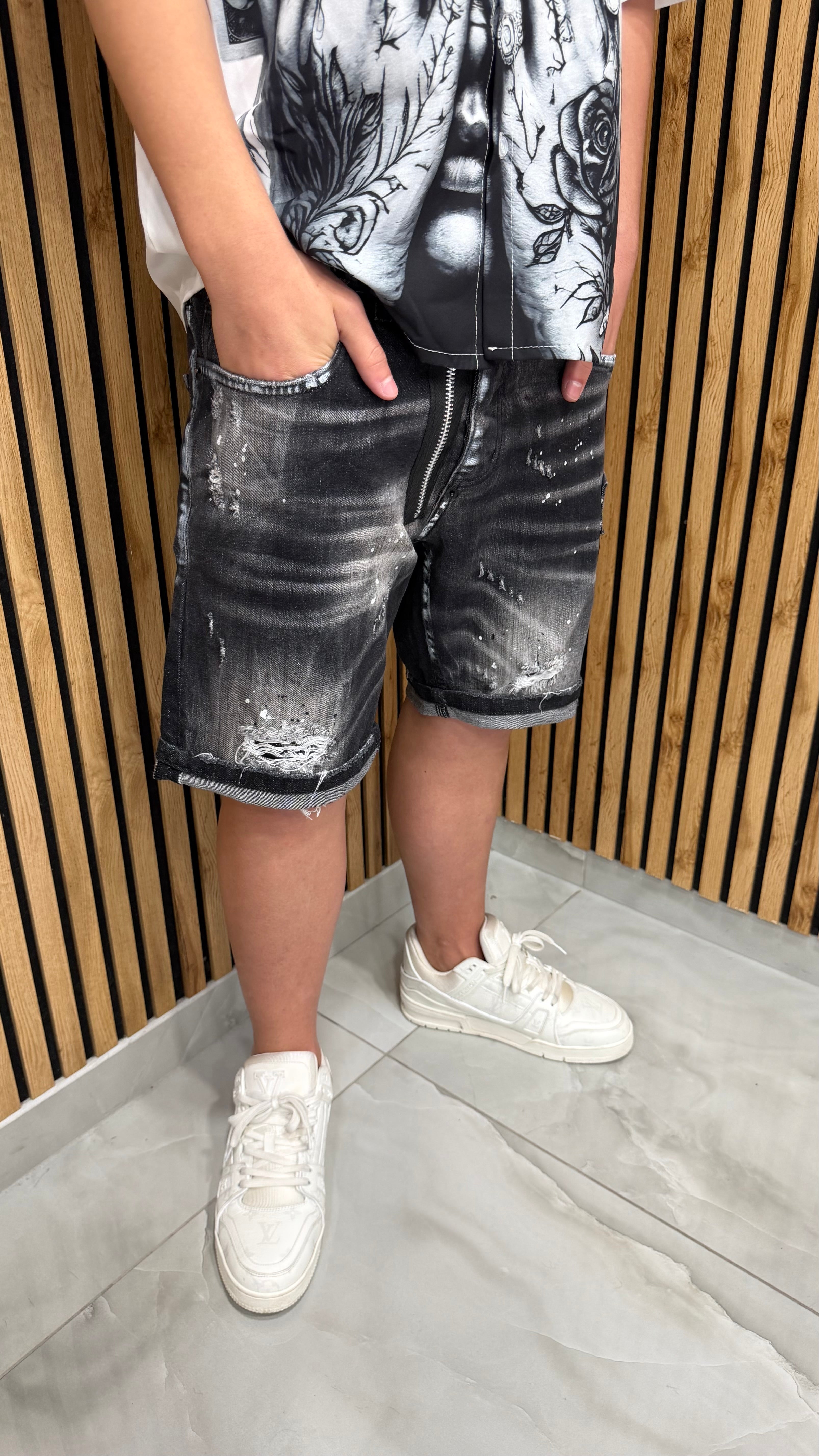 Jeans Short R01 Zip Black Cianotic