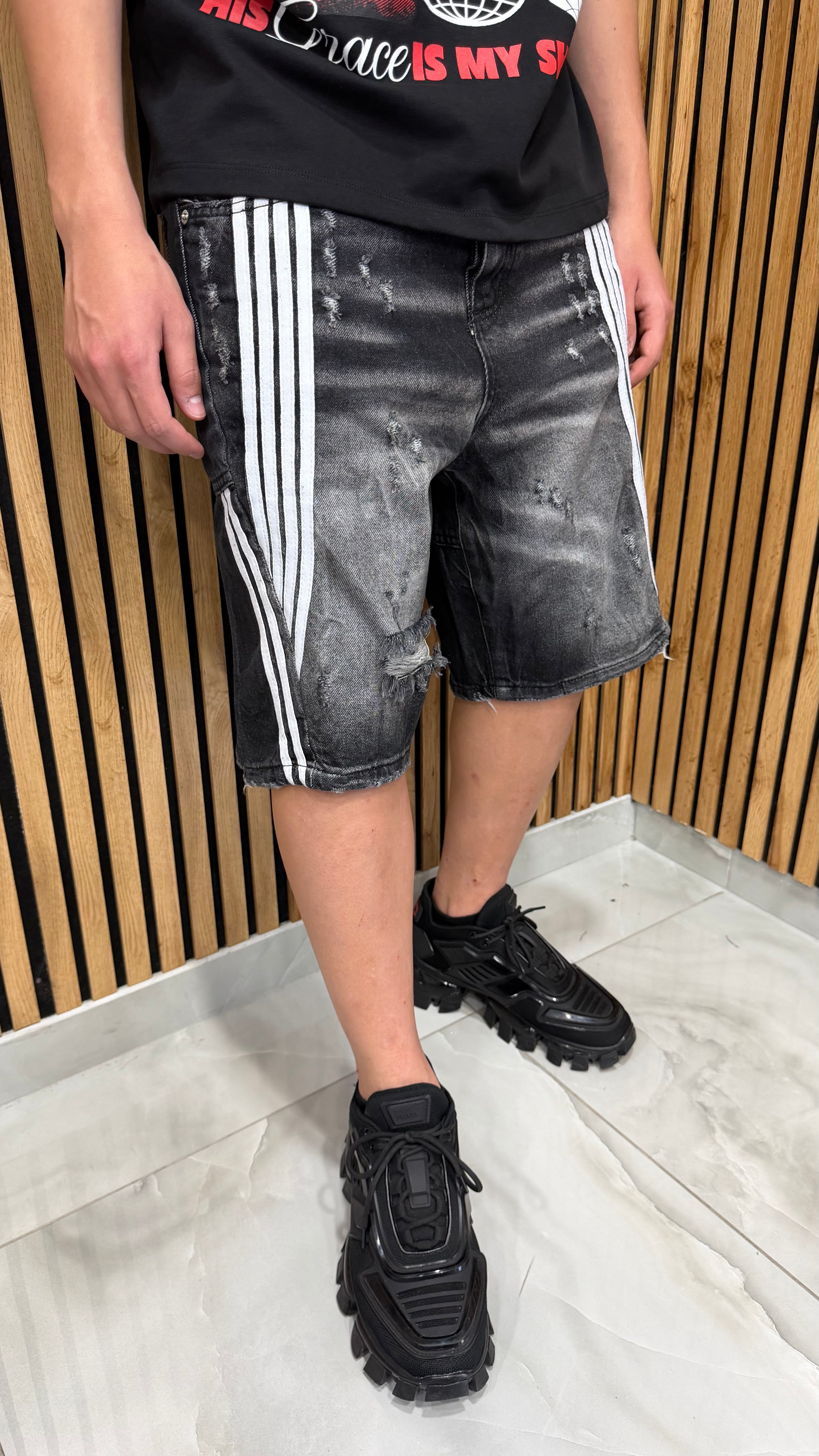 Jeans Shorts Stripes 518 Black Cianotic