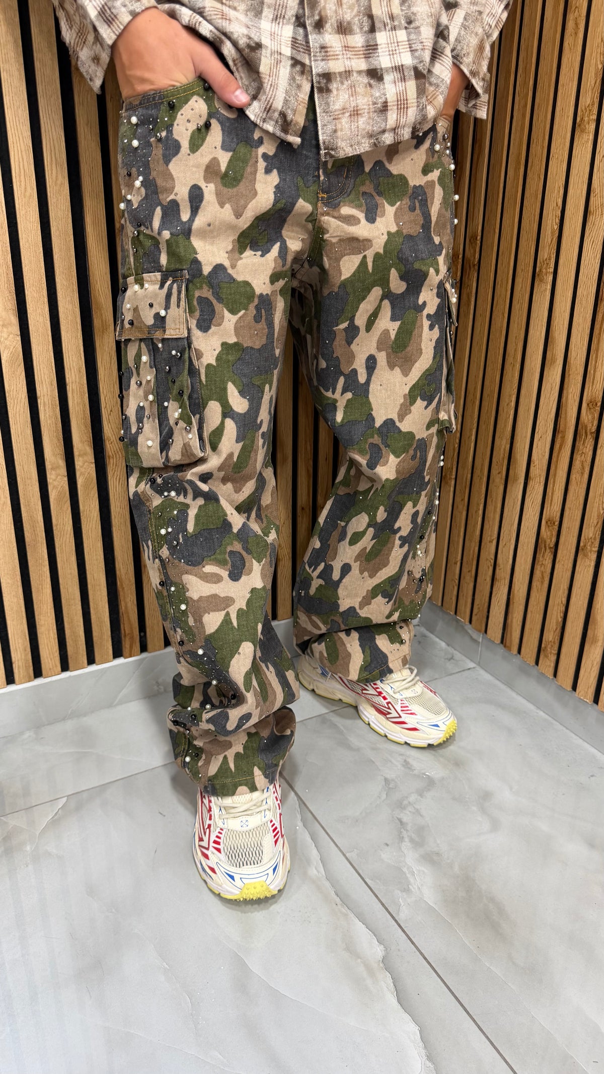 Jeans Uomo Cargo Army Strass Cianotic
