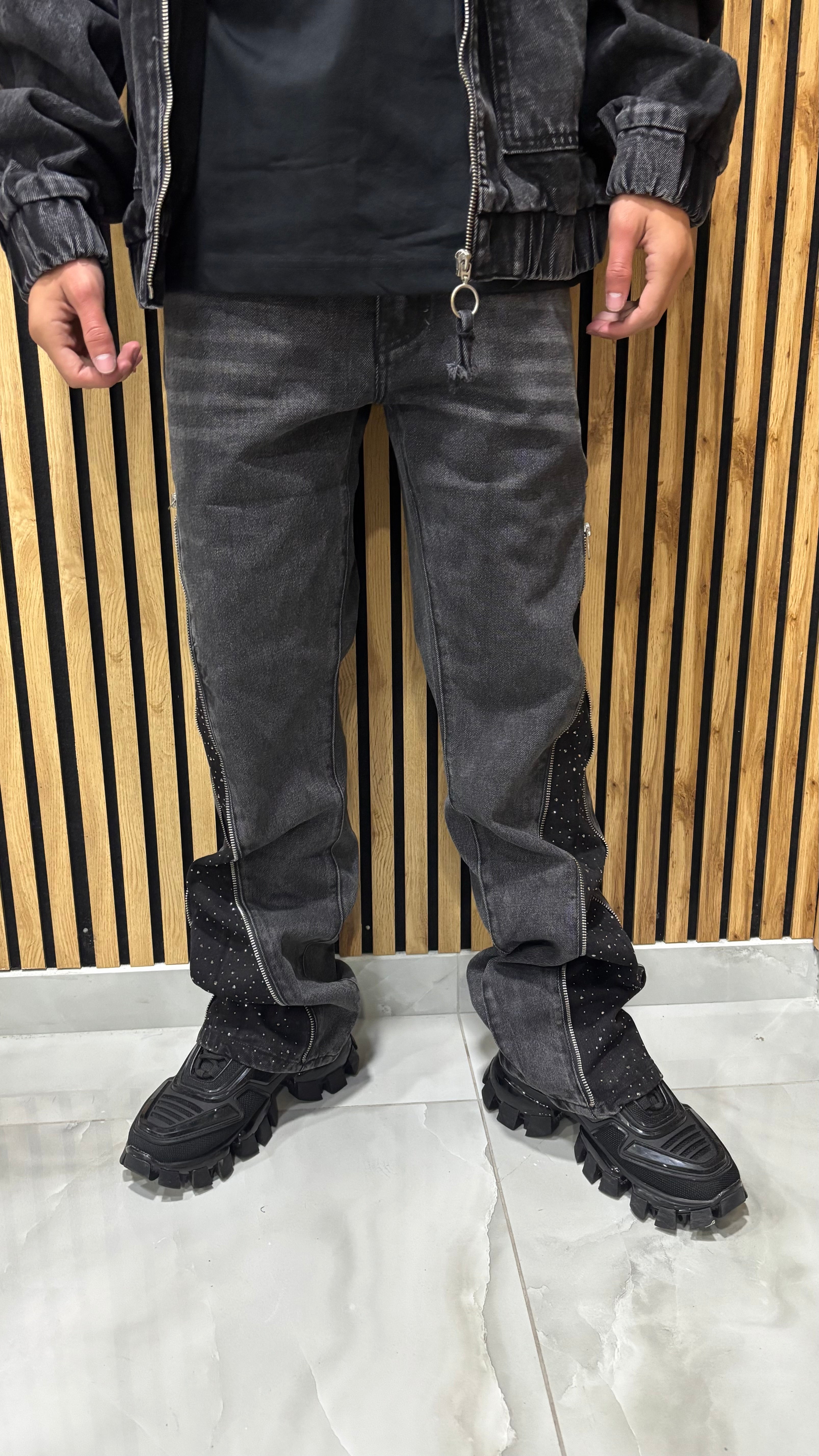Jeans Flare Zip Diamond