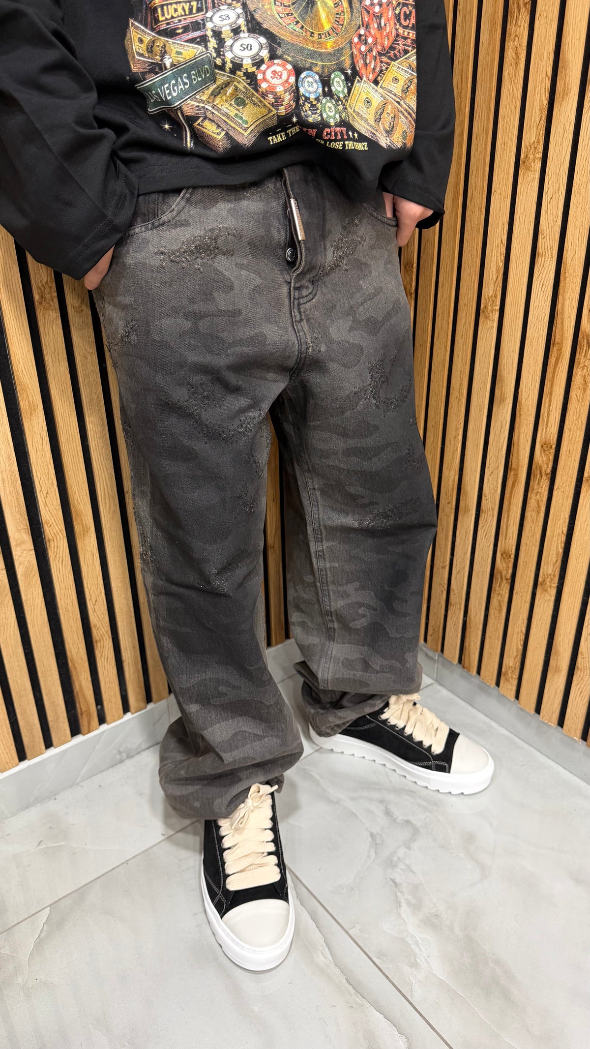Jeans Uomo Super Baggy Comounflage LS Black Cianotic