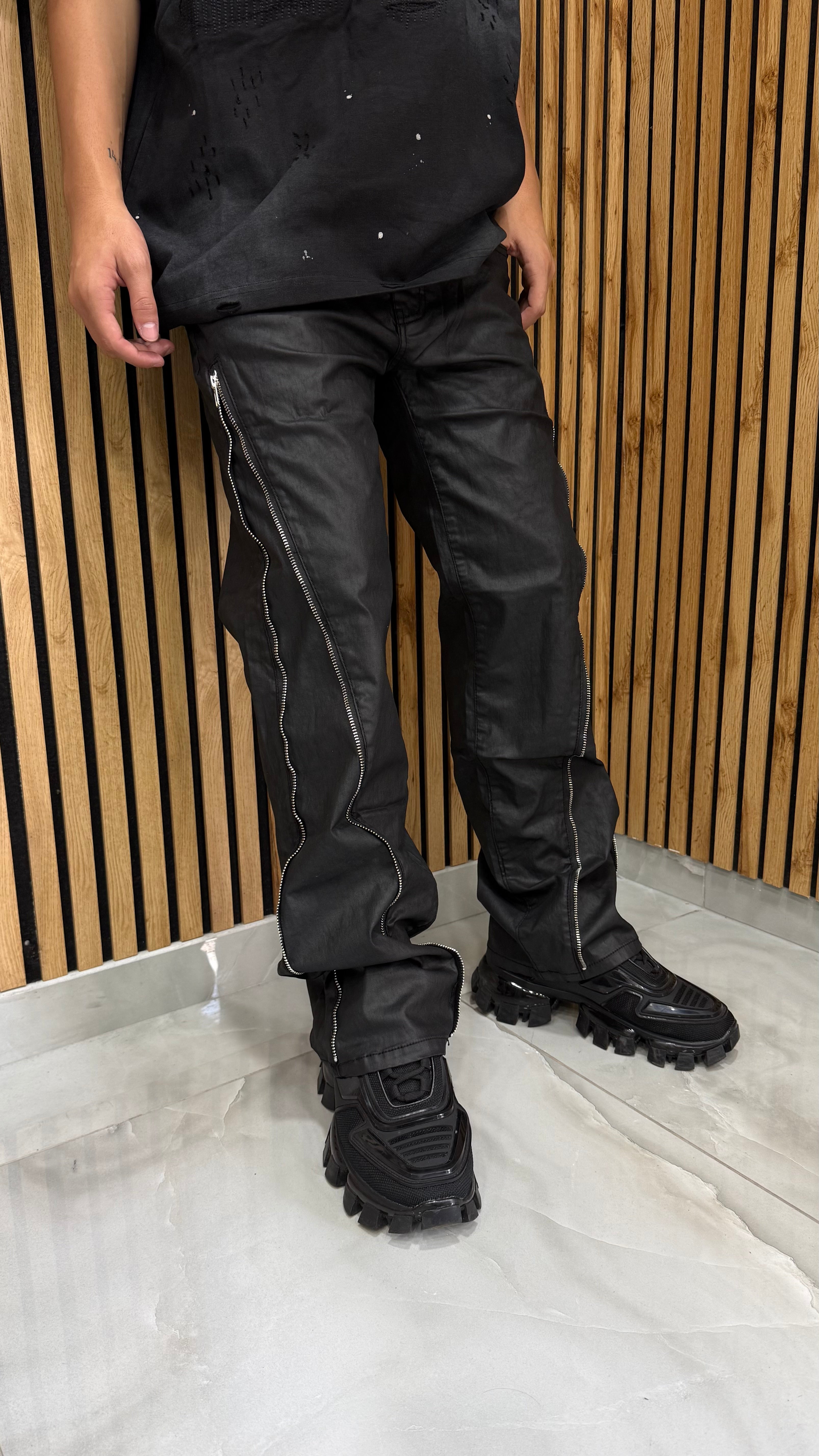 Jeans Flare Zip Ecopelle