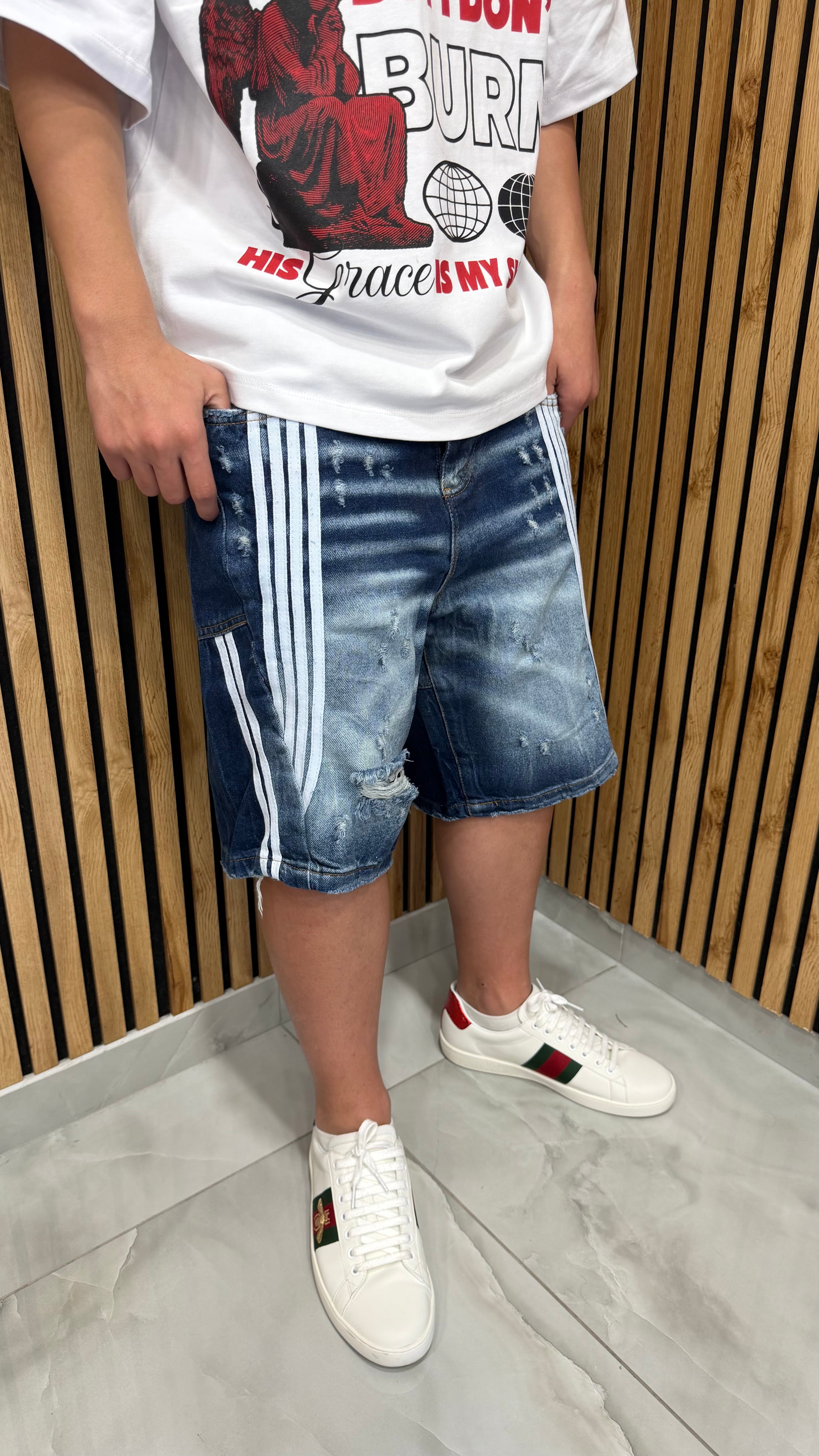 Jeans Shorts Stripes 518 Blue Cianotic