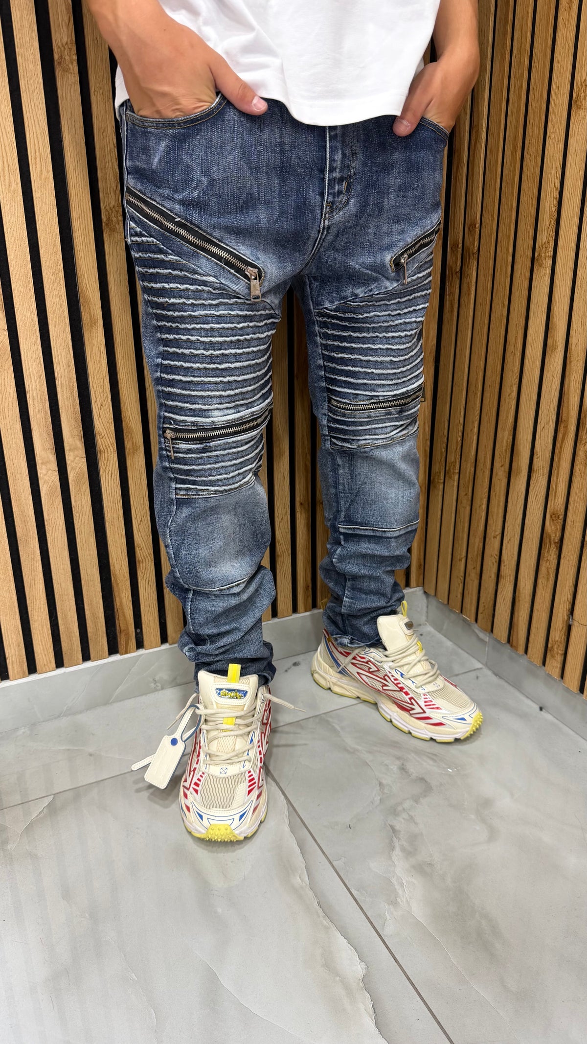 Jeans Uomo Biker Stripe Blue