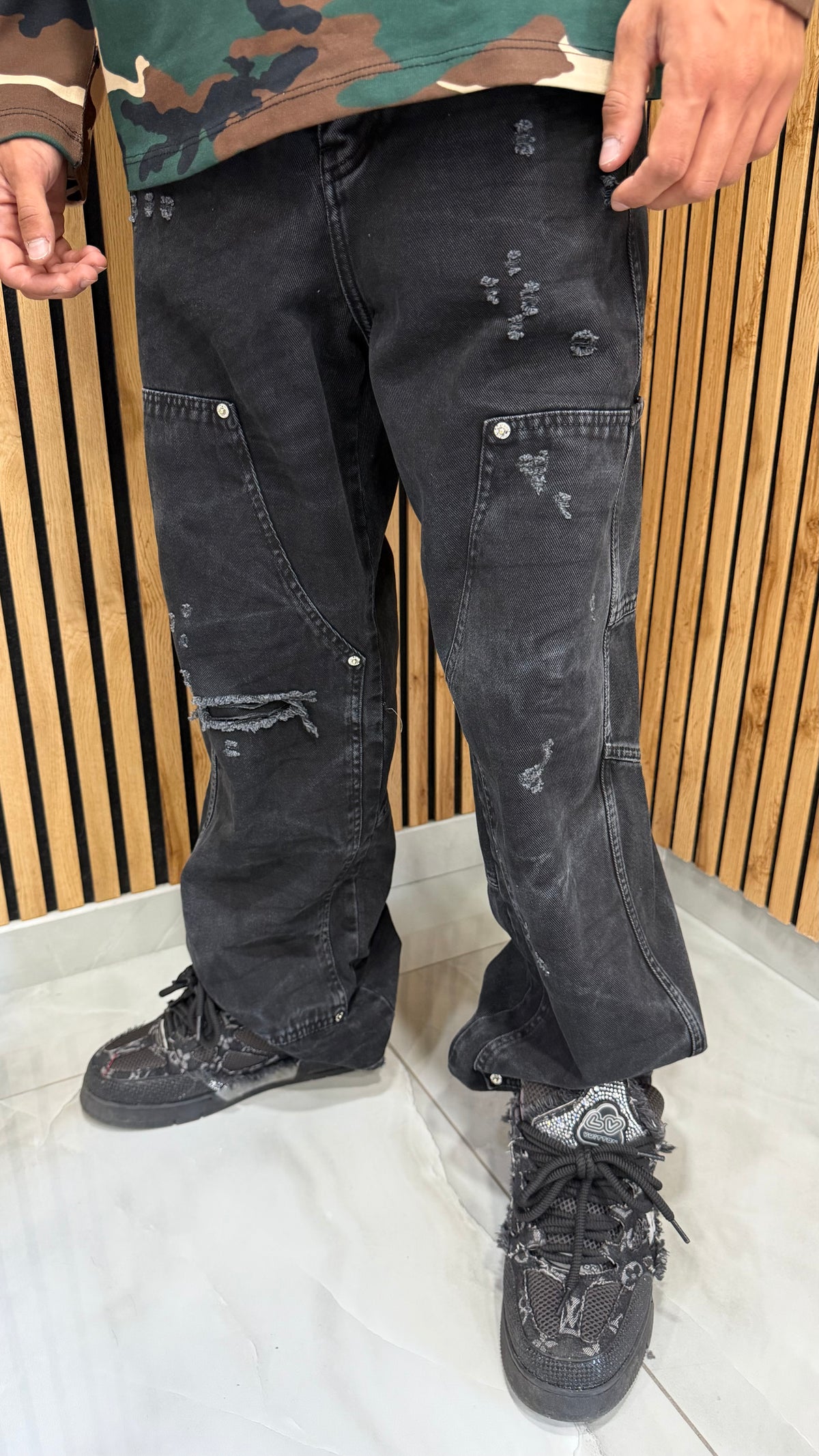 Jeans Uomo Super Baggy Carpenter Raw Tie Black Cianotic