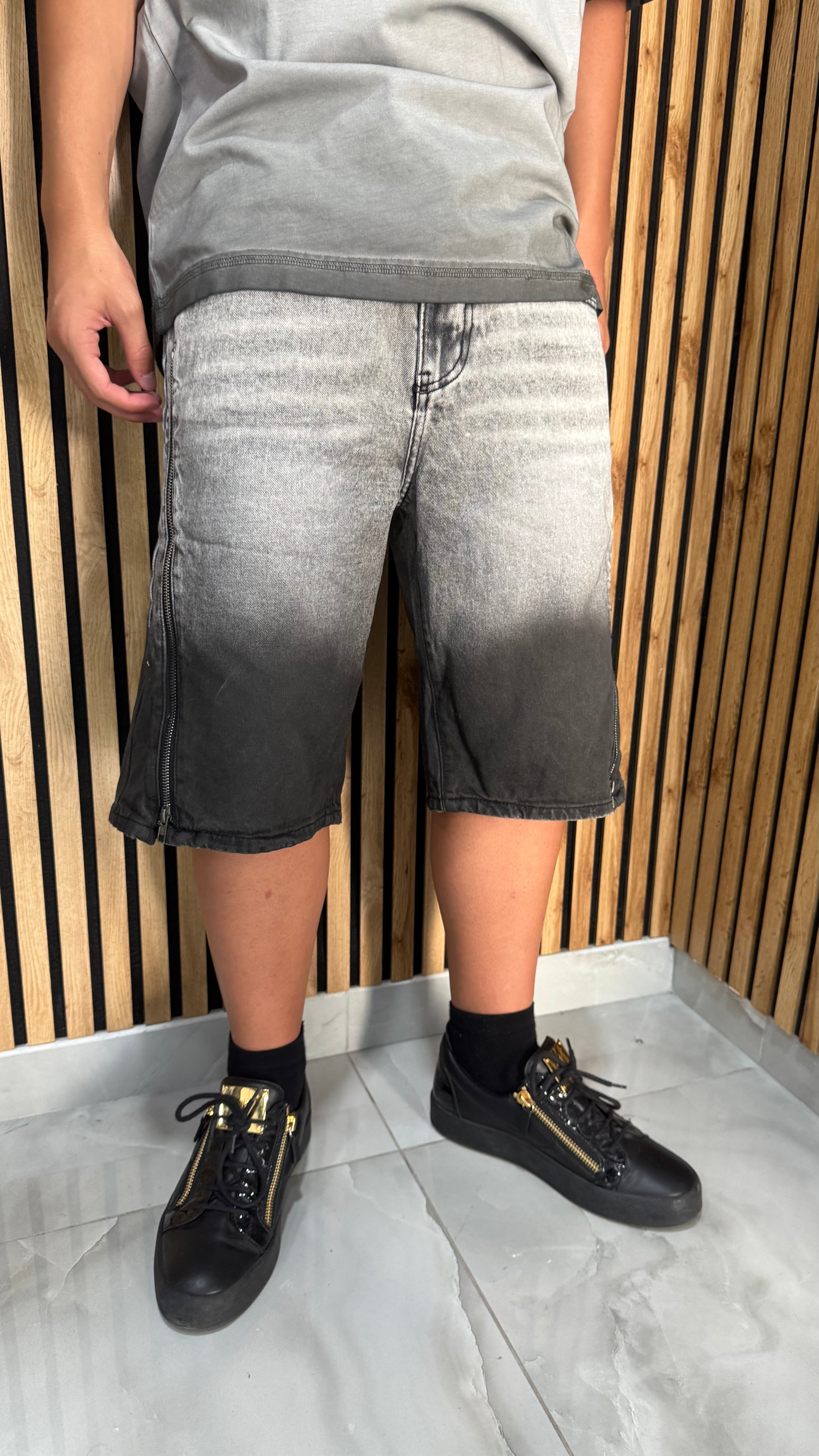Jeans Short Degradè Zip Lateral