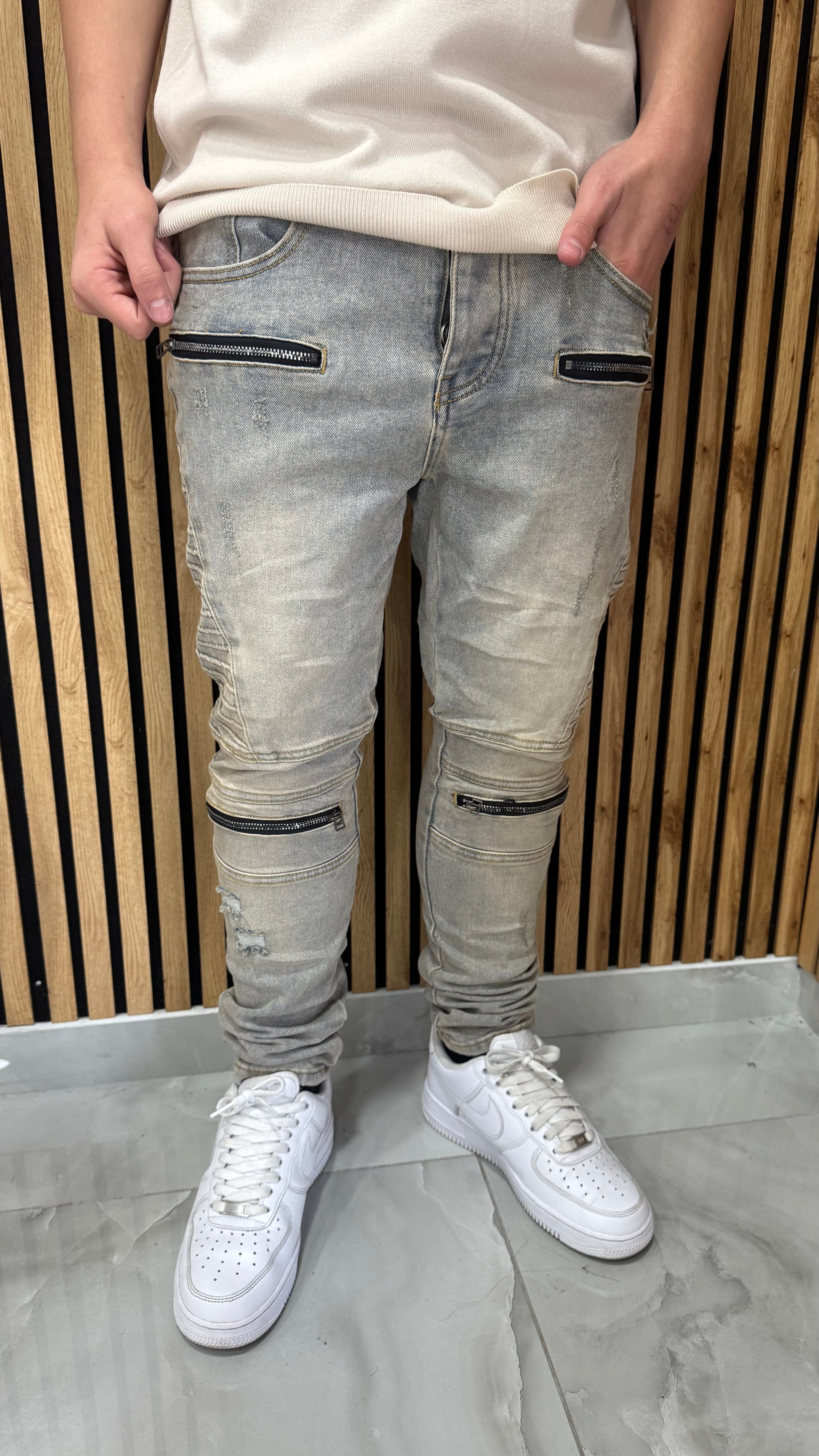 Jeans Skinny Sabbiato 4 Zip "Aibo"