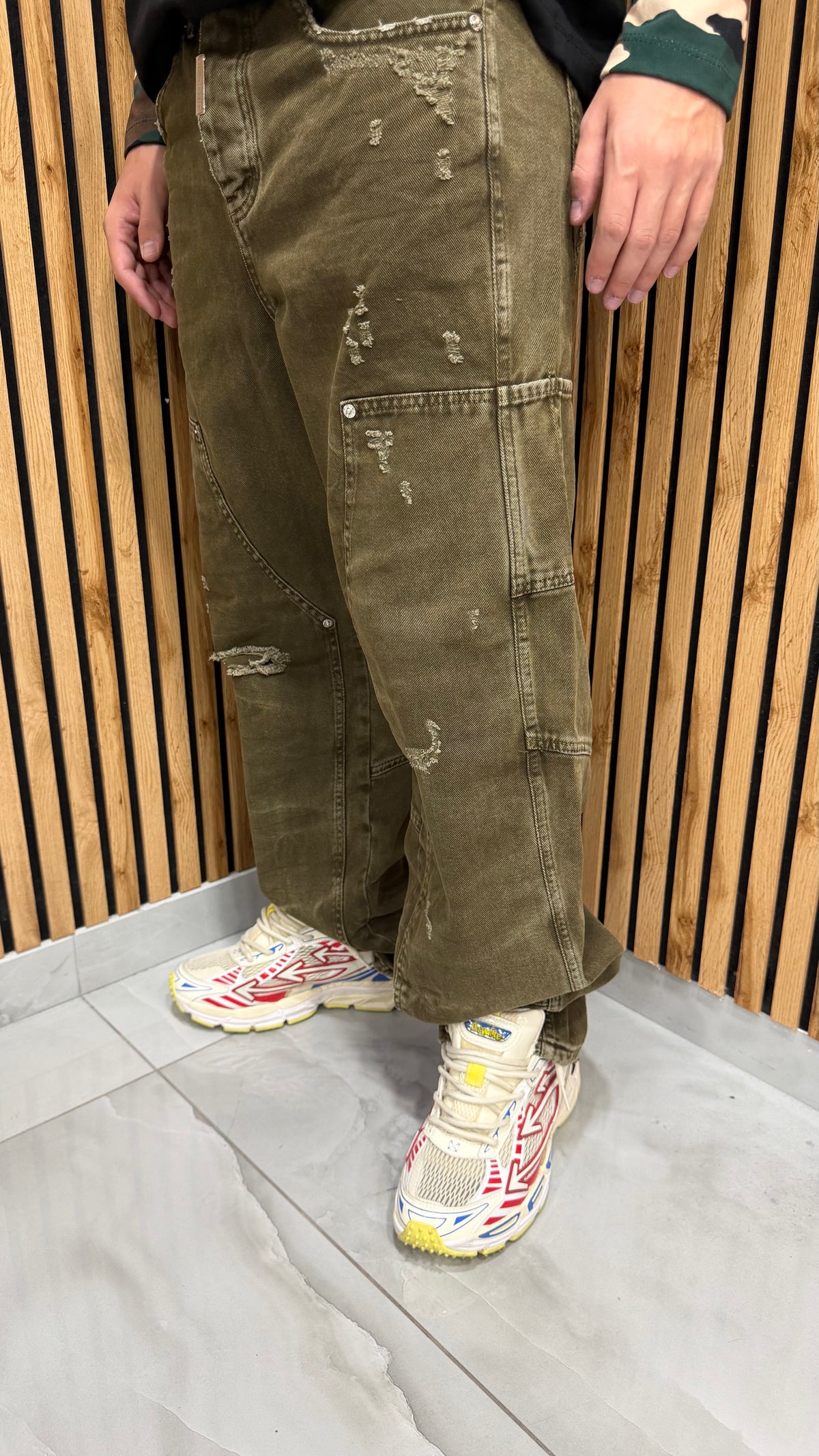 Jeans Uomo Super Baggy Carpenter Raw Tie Militare Cianotic