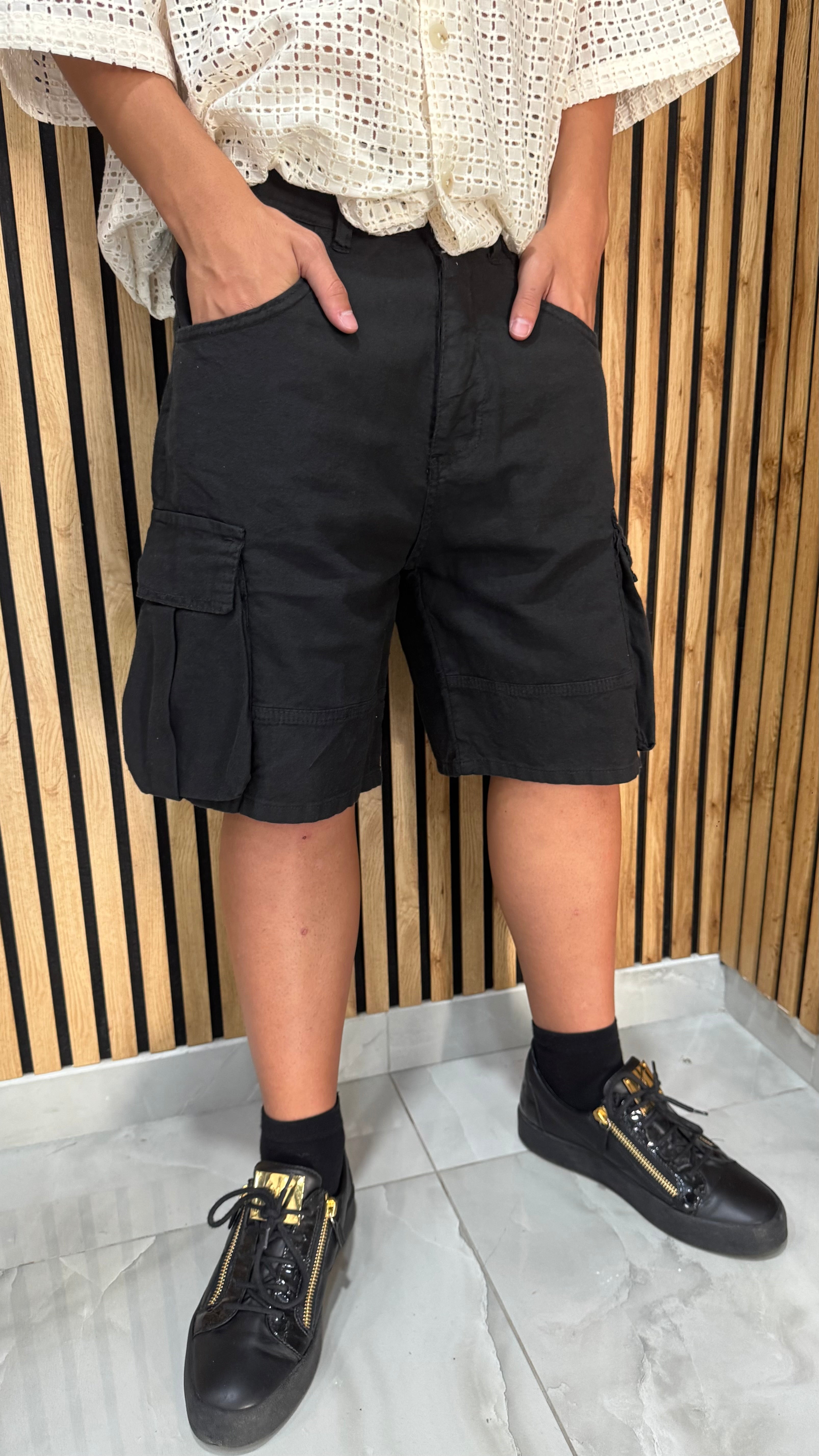 Shorts Cargo In Lino "Mykonos" Cianotic