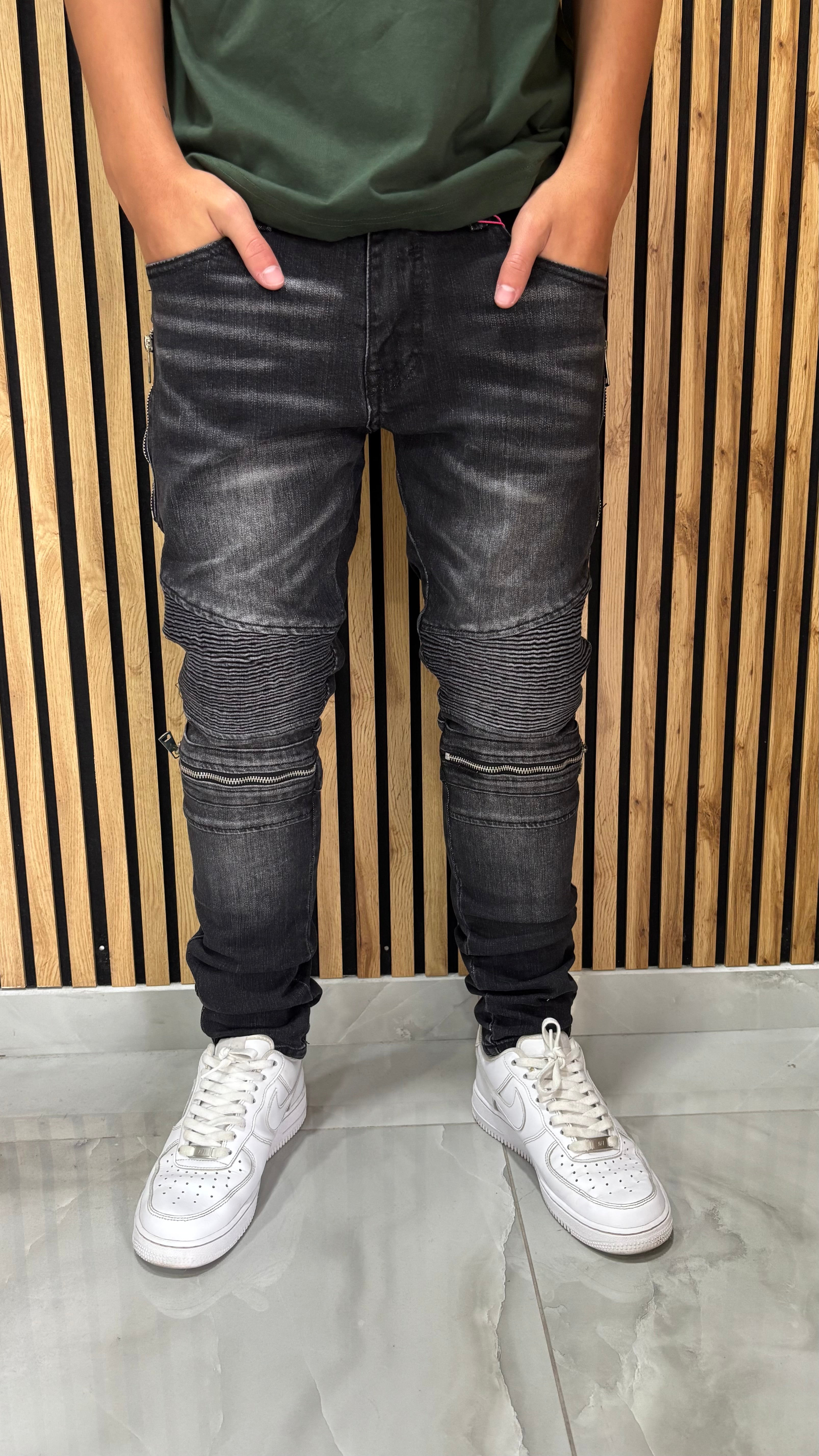 Skinny Grey Double Zip