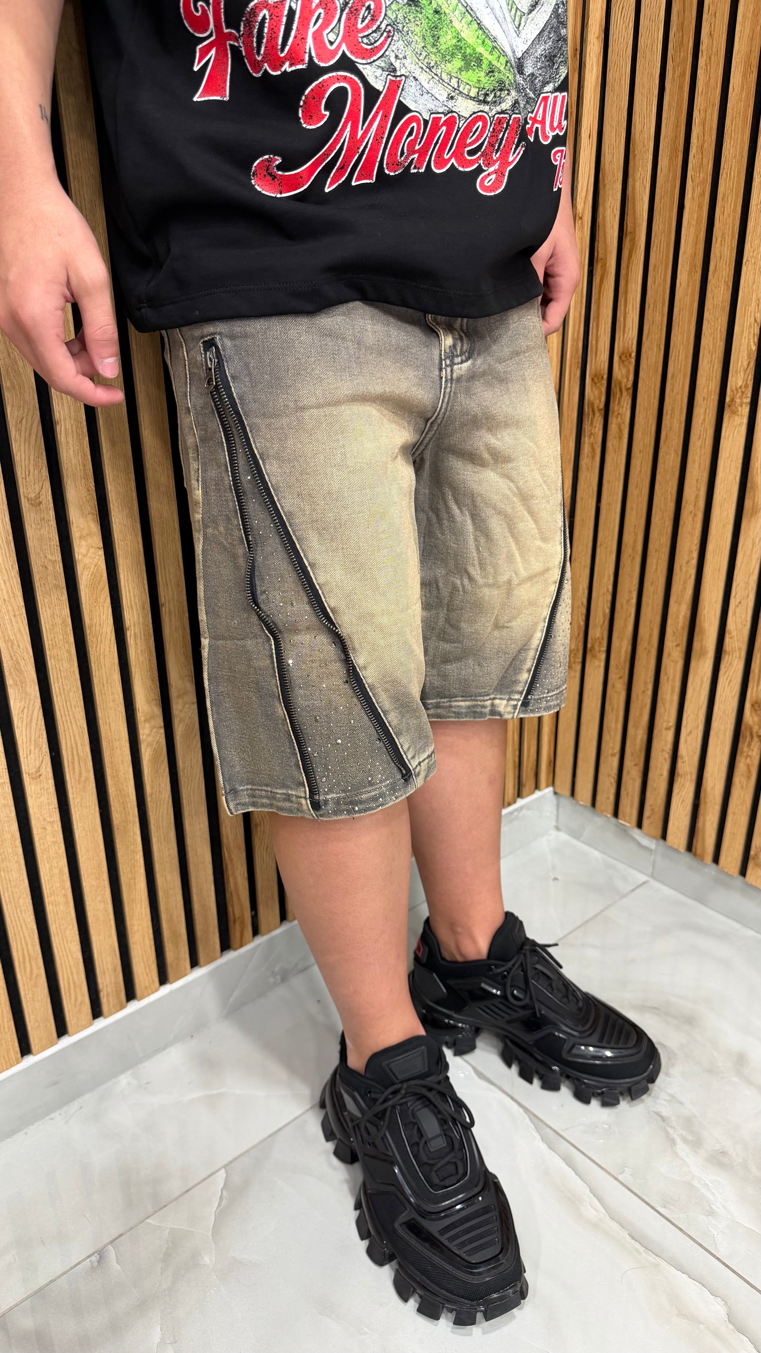 Jeans Short Zip Diamond Black